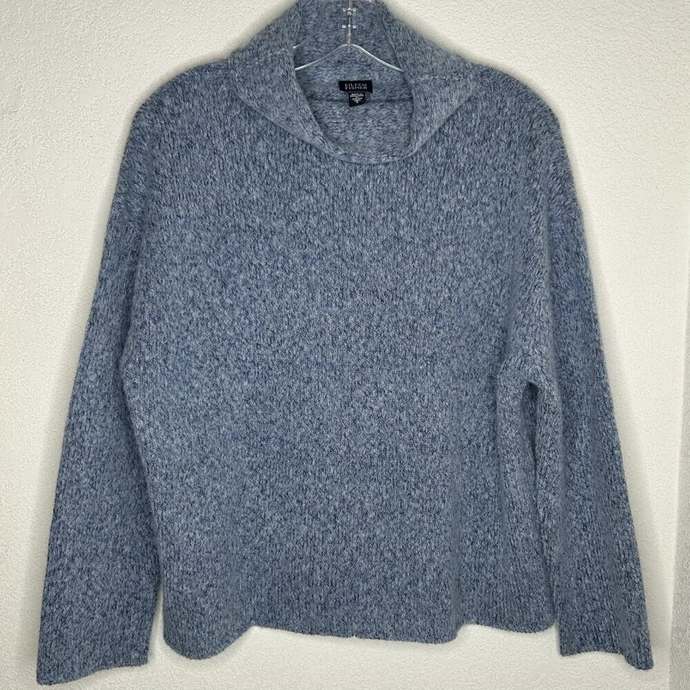 Eileen Fisher Sweater Womens Small Blue Merino Wool Cowl Neck Pullover Knit - Picture 1 of 10